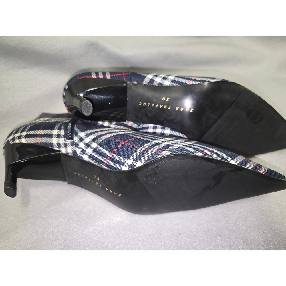 Zara Women Plaid Pointed Toe Kitten Heel Ankle Boots Size 8.5 - Picture 8 of 11